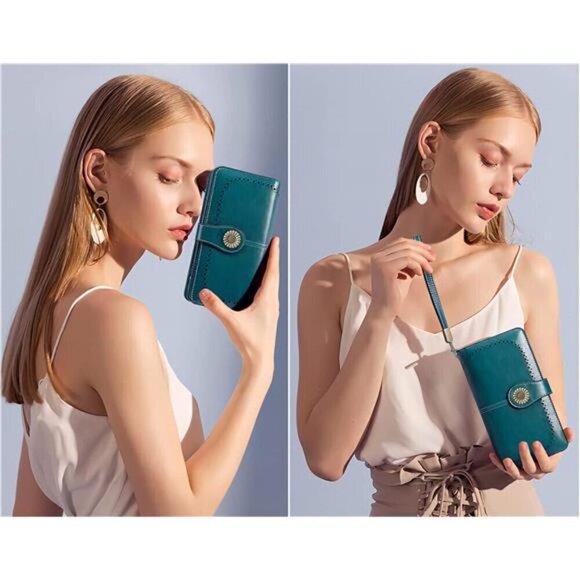 Wallet Women Genuine Leather Credit Card Holder RFID Blocking Large Capacity - Picture 6 of 7